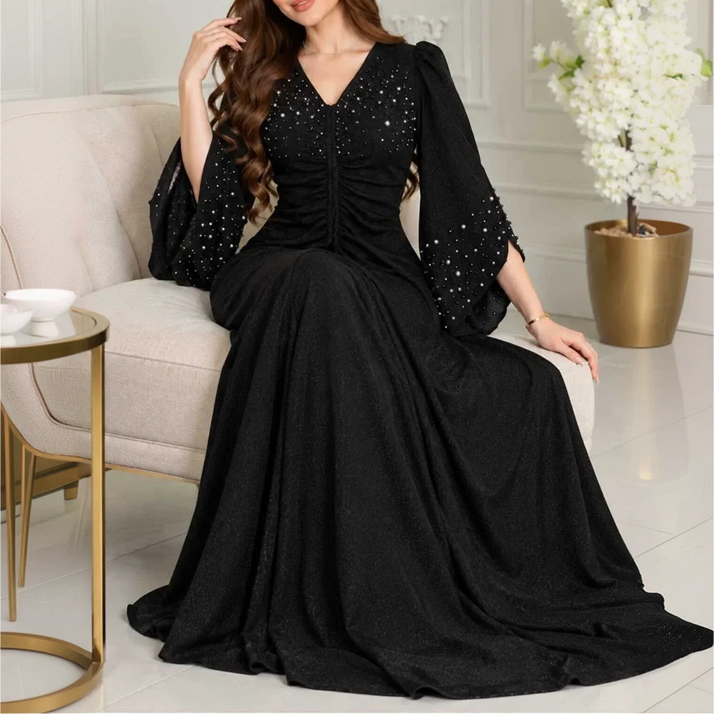 Velora Dresses فستان سهره اسود مزين بالكرستال الفاخر